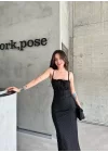 Desenli askılı elbise
