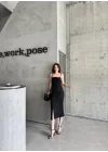 Desenli askılı elbise