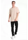 Erkek 24/1 Düz A Kalite Oversize T-shirt - Bej