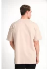 Erkek 24/1 Düz A Kalite Oversize T-shirt - Bej