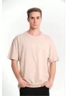 Erkek 24/1 Düz A Kalite Oversize T-shirt - Bej