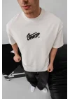Erkek Baskılı Oversize T-shirt - Beyaz