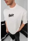 Erkek Baskılı Oversize T-shirt - Beyaz