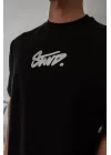 Erkek Baskılı Oversize T-shirt - Siyah