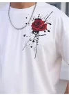 Erkek Bisiklet Yaka Kısa Kol Baskılı T-shirt - Beyaz