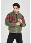 Erkek İçi Astarlı İçten Yaka Kısmı Peluşlu Suni Kumaş Vintage Ceket - Haki