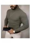 Erkek Kaşkorse Boğazlı Full Likralı Fitilli Body Kazak - Haki