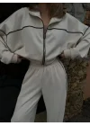 Fermuarlı Eşofman Pantolon İkili Takım - Beyaz