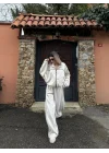 Fermuarlı Eşofman Pantolon İkili Takım - Beyaz