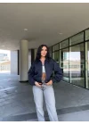 Fermuarlı Gömlek Yaka Bomber Ceket - Siyah