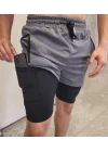 İç Cepli Sporcu Alt Taytlı Şort - GRİ