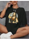 Kadın Baskılı Oversize T-shirt - Siyah