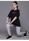 Kadın Baskılı Oversize T-shirt - Siyah
