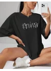 Kadın Baskılı Oversize T-shirt - Siyah