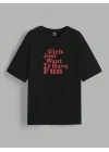 Kadın Baskılı Oversize T-shirt - Siyah