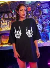 Kadın Baskılı Oversize T-shirt - Siyah