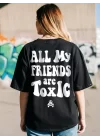 Kadın Baskılı Oversize T-shirt - Siyah