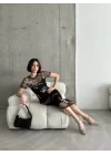 Kadın Baskılı Şifon Kimono Elbise - Siyah