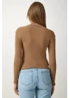 Kadın Full Likralı Fitilli Kaşkorse Body - Kahve