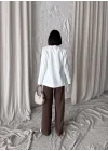 Kadın Keten Blazer Caket - Beyaz