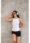 Kadın Kolsuz Badi bluz - Beyaz