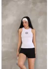Kadın Kolsuz Nakışlı Badi bluz - Beyaz