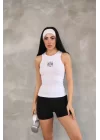 Kadın Kolsuz Nakışlı Badi bluz - Beyaz