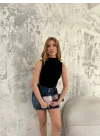 Kadın Kolsuz Yarım Bağazlı Badi bluz - Siyah