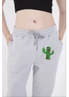 Kadın Lastikli Baskılı Eşofman Pantolon - Gri