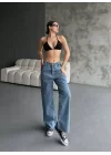 Kadın Palazzo Jeans Pantolon - Mavi