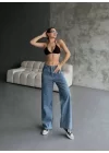 Kadın Palazzo Jeans Pantolon - Mavi