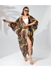 Kadın Rahat Kesim Kemerli Şifon Kimono - Kahve
