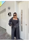 Kadın Triko Üçlü Takım - Füme