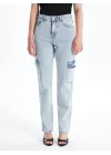 Kargo cep kar yıkama jeans pantolon