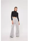 Kargo Cepli Palazzo Oversize Kesim İki iplik Bol Paça Eşofman Altı Pantalon - Gri