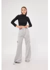 Kargo Cepli Palazzo Oversize Kesim İki iplik Bol Paça Eşofman Altı Pantalon - Gri
