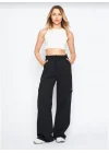 Kargo Cepli Palazzo Oversize Kesim İki iplik Bol Paça Eşofman Altı Pantalon - Siyah