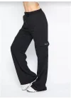 Kargo Cepli Palazzo Oversize Kesim İki iplik Bol Paça Eşofman Altı Pantalon - Siyah