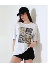 Karma desenli oversize tişört