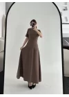 Kısa Kollu Uzun Elbise - Kahve