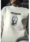 Kışlık Bisiklet Yaka Baskılı SweatShirt - Beyaz