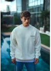 Kışlık Bisiklet Yaka Oversize Baskılı SweatShirt - Beyaz