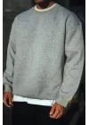 Kışlık Bisiklet Yaka Üç İplik Basic SweatShirt - Gri