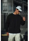 Kışlık Bisiklet Yaka Üç İplik Basic SweatShirt - Siyah