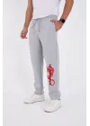 Kışlık Üç İplik Baskılı Eşofman Pantolon - Gri