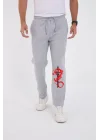 Kışlık Üç İplik Baskılı Eşofman Pantolon - Gri