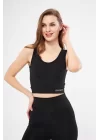 Kolsuz Sporcu Baskılı Crop - Siyah