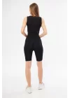 Kolsuz Sporcu Baskılı Crop - Siyah