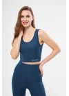 Kolsuz Sporcu Baskılı Crop - Turkuaz