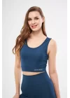 Kolsuz Sporcu Baskılı Crop - Turkuaz